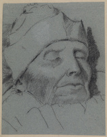 PP 1381
<br/>
Portret van Dr. Jacobus van Zanten op zijn sterfbed hoofd driekwart naar rechts
<br/>
<em>Anoniem (19de eeuw)</em>